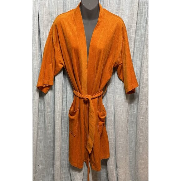 Vintage CABOT FINE MENSWEAR Orange Robe Housecoat Smoking Jacket - Picture 1 of 6